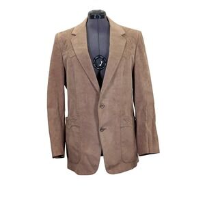 Vintage Scully Mens M Ultrasuede‎ Western Blazer Tan Embroidered USA Ranchwear